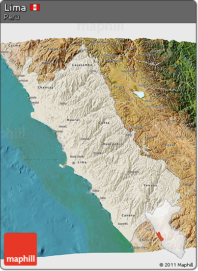Shaded Relief 3D Map of Lima, satellite outside