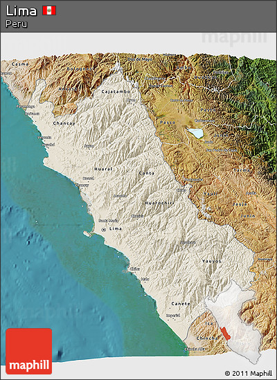 Shaded Relief 3D Map of Lima, satellite outside