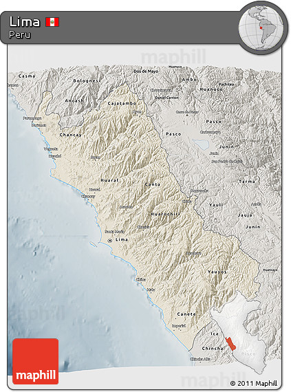 Shaded Relief 3D Map of Lima, semi-desaturated