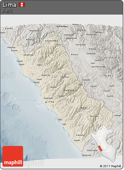 Shaded Relief 3D Map of Lima, semi-desaturated