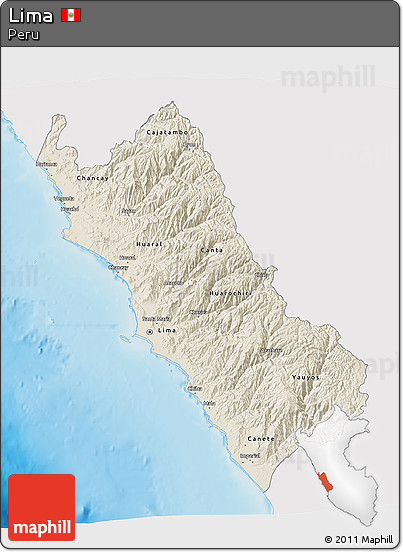 Shaded Relief 3D Map of Lima, single color outside
