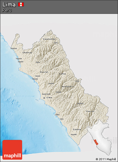 Shaded Relief 3D Map of Lima, single color outside