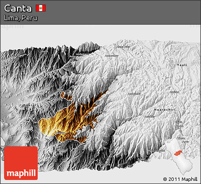 Physical 3D Map of Canta, desaturated