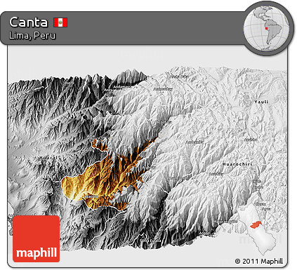 Physical 3D Map of Canta, desaturated
