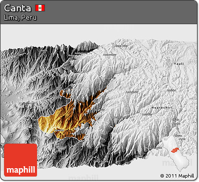 Physical 3D Map of Canta, desaturated