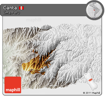Physical 3D Map of Canta, lighten, semi-desaturated
