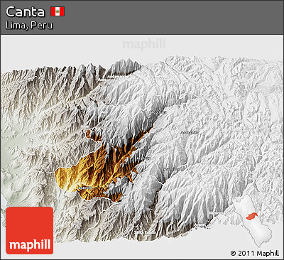 Physical 3D Map of Canta, lighten, semi-desaturated