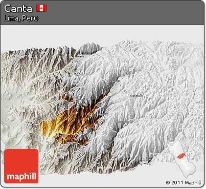 Physical 3D Map of Canta, lighten, semi-desaturated