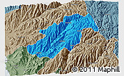 Political 3D Map of Canta, semi-desaturated