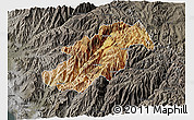 Satellite 3D Map of Canta, darken, semi-desaturated