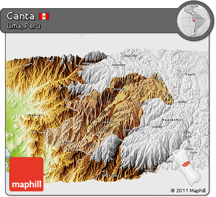 Satellite 3D Map of Canta, physical outside