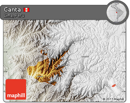 Physical Map of Canta, lighten, semi-desaturated