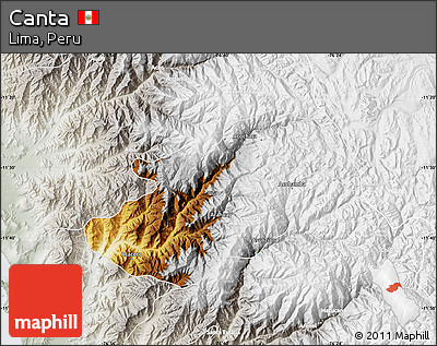 Physical Map of Canta, lighten, semi-desaturated