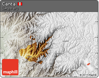 Physical Map of Canta, lighten, semi-desaturated