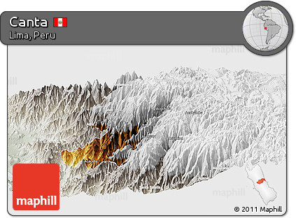 Physical Panoramic Map of Canta, lighten, semi-desaturated