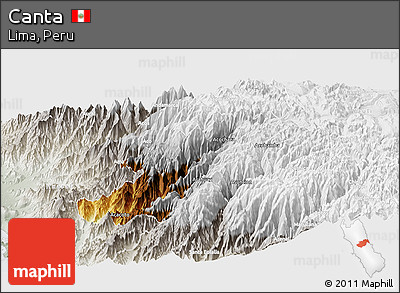 Physical Panoramic Map of Canta, lighten, semi-desaturated
