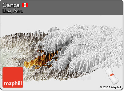 Physical Panoramic Map of Canta, lighten, semi-desaturated