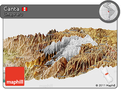 Physical Panoramic Map of Canta, satellite outside