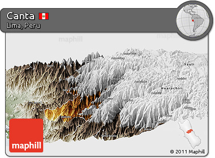 Physical Panoramic Map of Canta, semi-desaturated