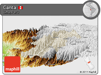 Shaded Relief Panoramic Map of Canta, physical outside