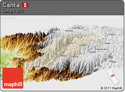 Shaded Relief Panoramic Map of Canta, physical outside