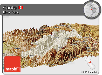 Shaded Relief Panoramic Map of Canta, satellite outside