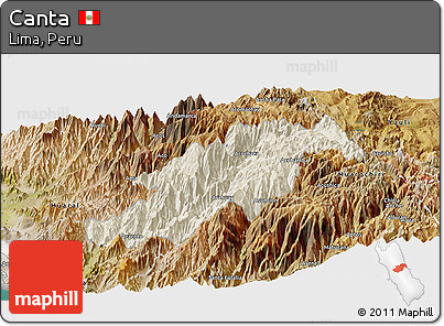 Shaded Relief Panoramic Map of Canta, satellite outside