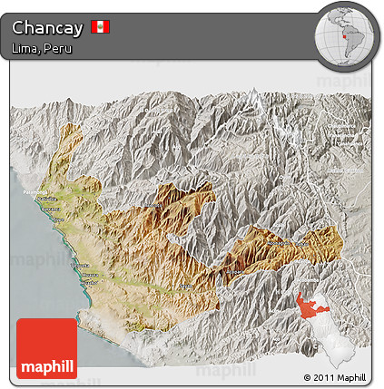 Satellite 3D Map of Chancay, lighten, semi-desaturated