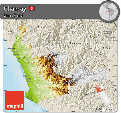 Physical Map of Chancay, shaded relief outside