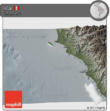 Physical 3D Map of Isla, darken, semi-desaturated