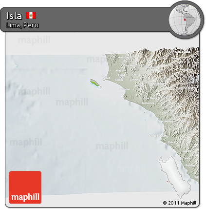 Physical 3D Map of Isla, lighten, semi-desaturated