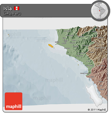 Political 3D Map of Isla, semi-desaturated