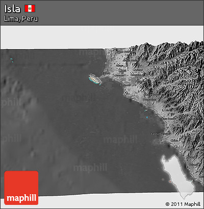 Satellite 3D Map of Isla, darken, desaturated
