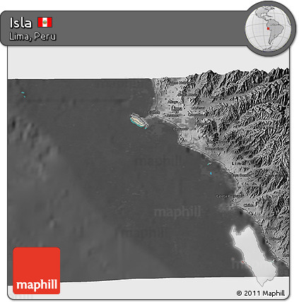 Satellite 3D Map of Isla, darken, desaturated