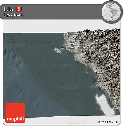 Satellite 3D Map of Isla, darken, semi-desaturated