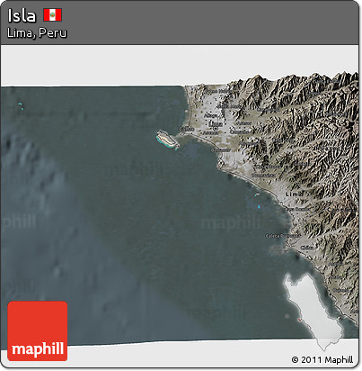 Satellite 3D Map of Isla, darken, semi-desaturated