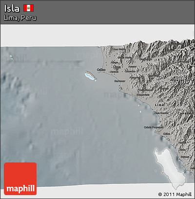 Shaded Relief 3D Map of Isla, darken, semi-desaturated