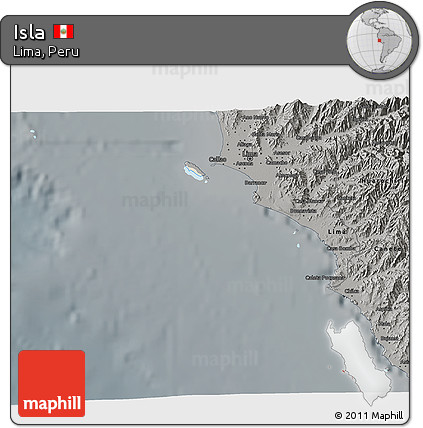 Shaded Relief 3D Map of Isla, darken, semi-desaturated