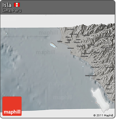 Shaded Relief 3D Map of Isla, darken, semi-desaturated
