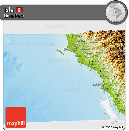 Shaded Relief 3D Map of Isla, physical outside