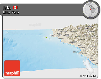 Physical Panoramic Map of Isla, shaded relief outside