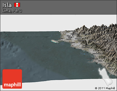 Satellite Panoramic Map of Isla, darken, semi-desaturated