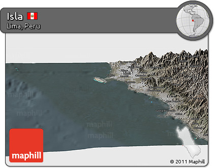 Satellite Panoramic Map of Isla, darken, semi-desaturated