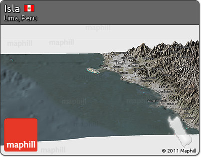 Satellite Panoramic Map of Isla, darken, semi-desaturated