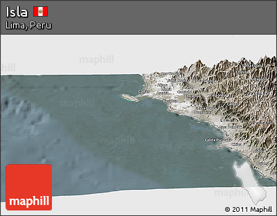 Satellite Panoramic Map of Isla, semi-desaturated