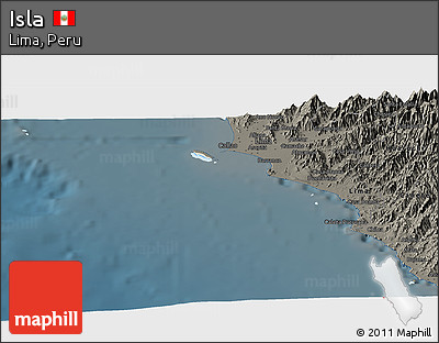 Shaded Relief Panoramic Map of Isla, darken