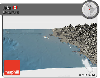 Shaded Relief Panoramic Map of Isla, darken