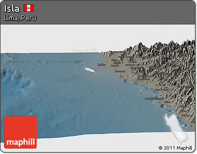 Shaded Relief Panoramic Map of Isla, darken