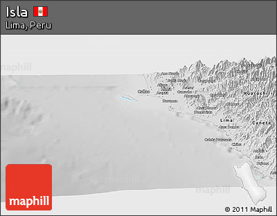 Shaded Relief Panoramic Map of Isla, desaturated