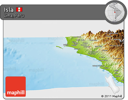 Shaded Relief Panoramic Map of Isla, physical outside